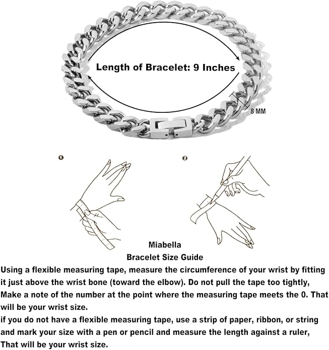 Stainless Steel 8mm Cuban Link Bracelet for Men/Women/Boy,Silver/18K Gold Plated 7/8/9 inch Fashion HIP HOP Jewelry Bracelet for Gifts