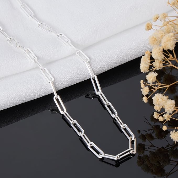 GTVOODX Chunky Paperclip Chain Roll Silver 4 Meters Stainless Steel Handmade Paper Clip Link Chains Spool Bulk for Women Jewelry Making with Lobster Clasps Jump Rings