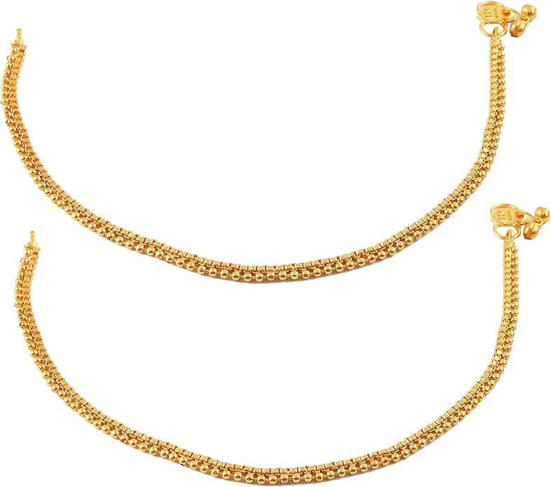 Jewar Anklet Payal Indian Traditional CZ Ad Plain Simple Handmade Natural Gold Plated Jewelry
