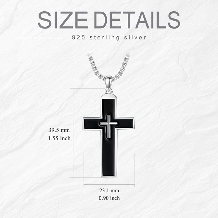 KXJ S925 Sterling Silver Black Cross/Best Dad/Baseball Bat/Silver Cross/Ankh Cross/Crucifix with 22+2 Inches Stainless Steel Rolo Chain Cross Necklace for Men Women Christian Religious Jewelry Gifts