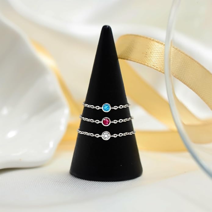 14k Gold Chain Rings for Women with Natural 2.2mm Birthstone, Women's Statement Rings, Chain Rings