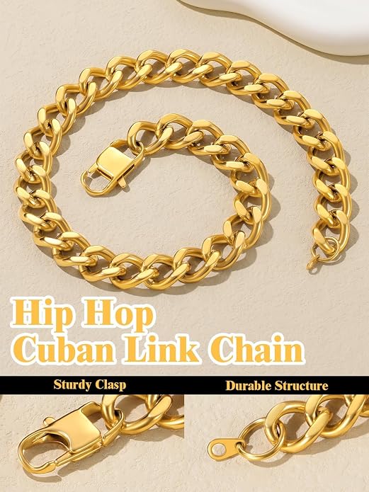 U7 Chunky Cuban Link Chain for Women, Stainless Steel Chain Necklace, Dainty 14K Gold/Silver Thick Trendy Punk Hip Hop Cuban Chain, 12mm/16mm/20mm