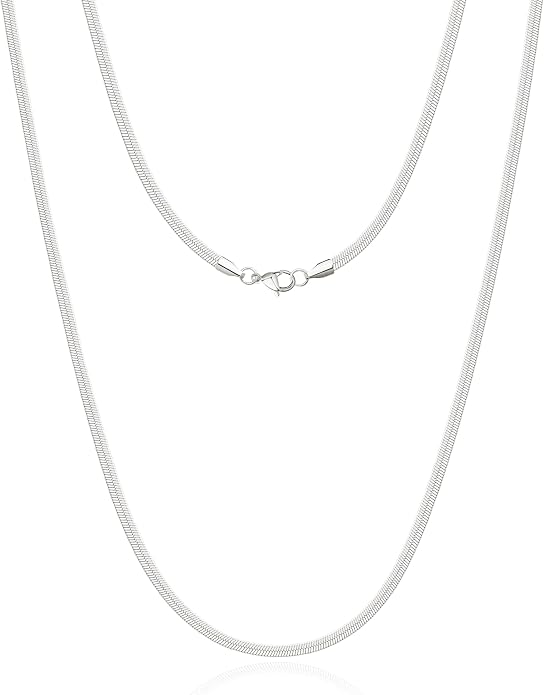 WomenGifts 14K Gold Silver Plated Herringbone Necklace for Women, Dainty Snake Chain Choker, Trendy Simple Long Layered Jewelry Non Tarnish, 3/4/5/8mm,14,16,18,20,22,24,26 Inch Thin & Chunky Options