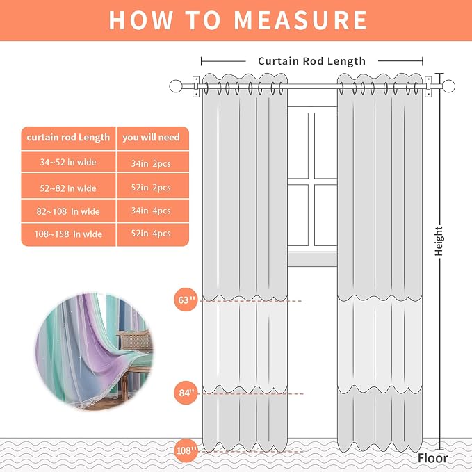 XiDi Purple Grey Green 90 Inches Blackout Curtains for Girls Bedroom 2 Panels Set, Rainbow Curtains for Kids Room Decor, Unicorn Wall Decals Grommet Drapes for Little Girl Nursery Room 34 Inches Wide