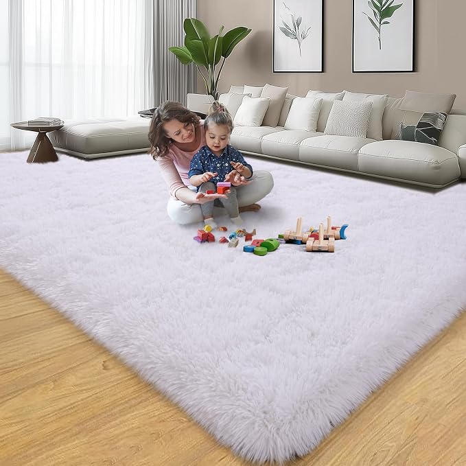 qulint 8x10 Area Rugs for Living Room, Soft Fluffy White Rug for Bedroom | Shag Shaggy Large Carpet for Nursery, Modern Fuzzy Plush Alfombras for Dorm Classroom Kid Room Classroom Christmas Home Decor