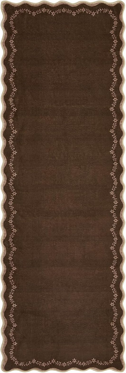 GarveeHome 2.5x8 Scalloped Washable Runner Rug Non Slip Hallway Kitchen Rug | Soft Long Hall Runner Non Slip Entryway Rug Farmhouse Thin Laundry Mat Stain Resistant Carpet for Bathroom Beside Rug