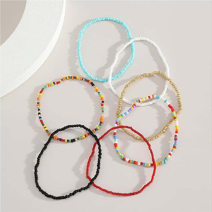 Anklet Bracelets for Women Boho Beaded Layered Ankle Bracelets Stack Summer Beach Waterproof Jewelry