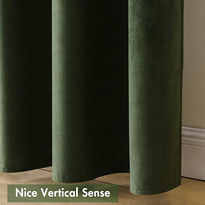 MIULEE Olive Green Blackout Velvet Curtains Drapes 84 Inch Long 52"x84" | Luxurious Bedroom Living Room Decor, Room Darkening, Thermal Insulated, Rod Pocket Design, Super Soft Fabric