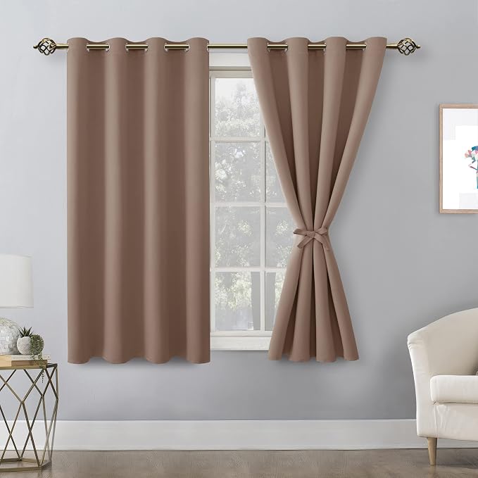 Hiasan Blackout Curtains for Bedroom - Thermal Insulated & Light Blocking Window Curtains for Living Room/Kids Room, 2 Drape Panels Sewn with Tiebacks, Cappuccino, 52 x 45 Inch