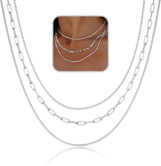 Freekiss Women's Layered Necklace Set - 3 Piece Dainty Gold Jewelry for Everyday Stacking | 14K Gold Plated Snake Chain, Rope Chain, Cuban Chain | Adjustable Length 14-18.5 Inch | Gift Ready
