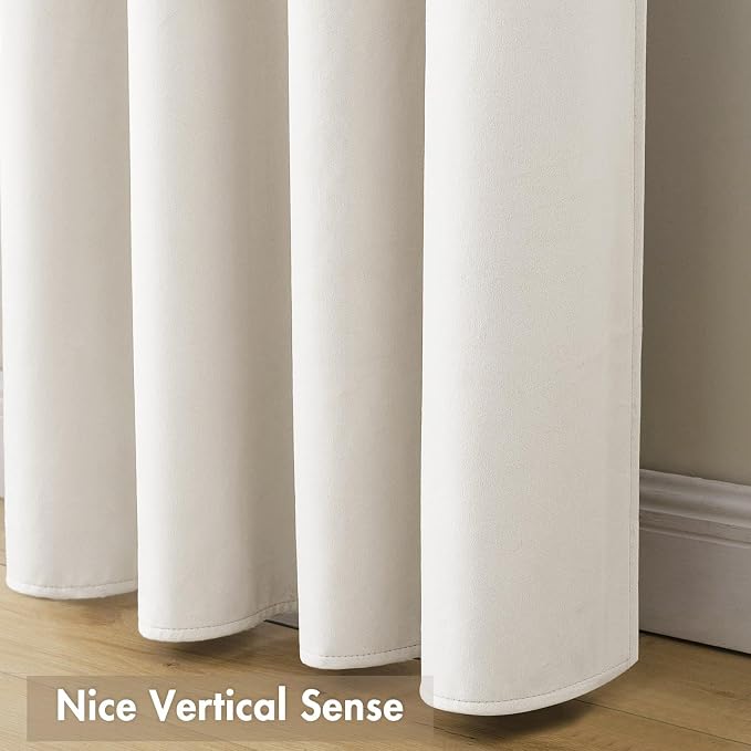 MIULEE Ivory Blackout Velvet Curtains Drapes 90 Inch Long 52"x90" Bedroom | Luxurious Bedroom Living Room Decor, Room Darkening, Thermal Insulated, Rod Pocket Design, Super Soft Fabric