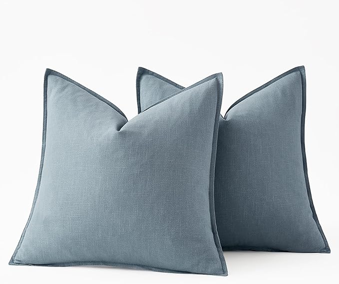 MIULEE Decorative Linen Pillow Covers 20x20 Inch Blue Grey | Boho Farmhouse Neutral Couch Throw Pillows for Bed, Pack of 2 Accent Coastal Modern Pillowcases, Sofa Livingroom Home Decor