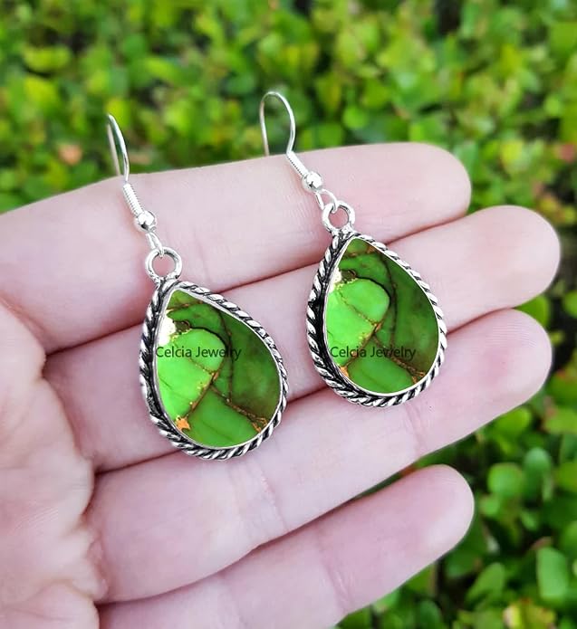 Pure 925 Sterling Silver Dangle Drop Earrings for Women, Pear Gemstone Handcrafted Earrings for Women & Girl ('Amethyst)