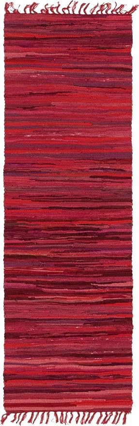 Unique Loom Chindi Cotton Collection Soft Hand Woven Natural Fiber Striped Area Rug, 2 ft 2 in x 6 ft 7 in, Red/Purple (Pack of 4)