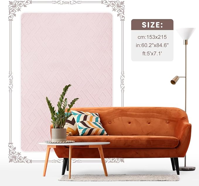 Macgace Ultra Soft Pink Area Rug for Living Room, 5x7 Modern Geometric Shag Rugs with Nonslip Backing for Bedroom, Washable Fuzzy Carpet for Cozy Kids Girls Room