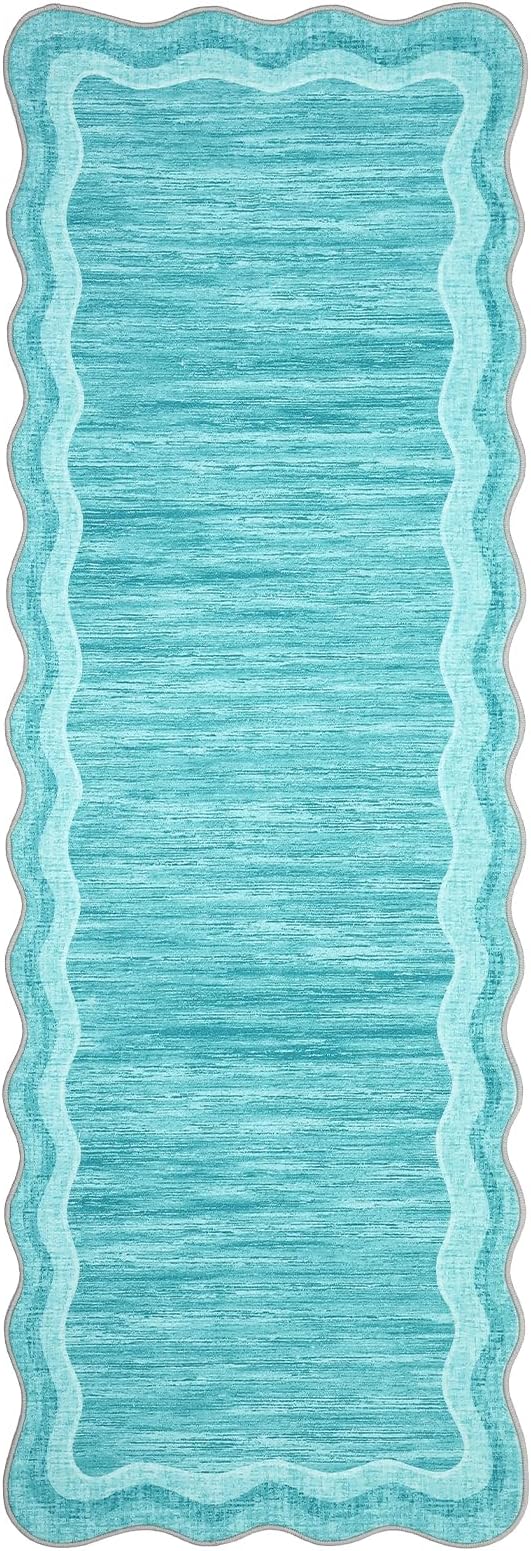 Garvee Washable Runner Rug 2x6 Scalloped Rugs for Bathroom Modern Kitchen Hallway Rugs Stain-Resistant Non-Slip Solid Rug Soft Scalloped Entryway Carpet Runner for Bathroom Laundry Bedside(Teal,2x6ft) | Modern Long Runner Rug for Entryway Bedroom, Non ...