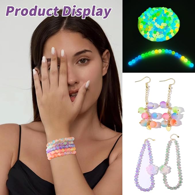 RACIOCK 3 Box Glow in The Dark Beads for Jewelry Making Kit - 1890Pcs Glow Craft Beads with Crystal Beads, Letters, Numbers & Pony Beads for Bracelet Necklace Earrings Making, DIY Craft & Party Decor