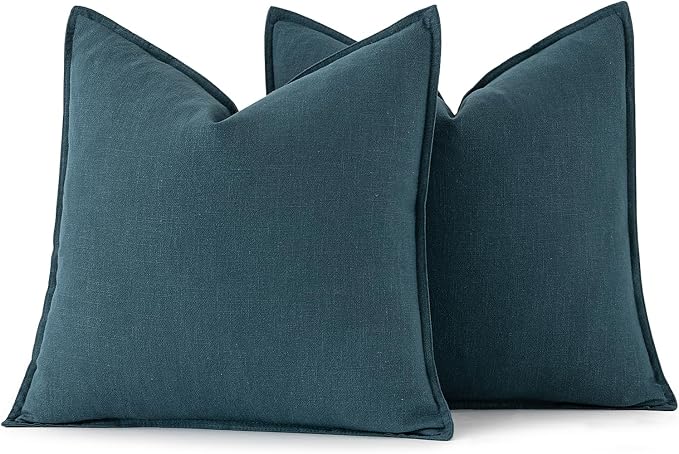 MIULEE Decorative Linen Pillow Covers 20x20 Inch Blue | Boho Farmhouse Neutral Couch Throw Pillows for Bed, Pack of 2 Accent Coastal Modern Pillowcases, Sofa Livingroom Home Decor