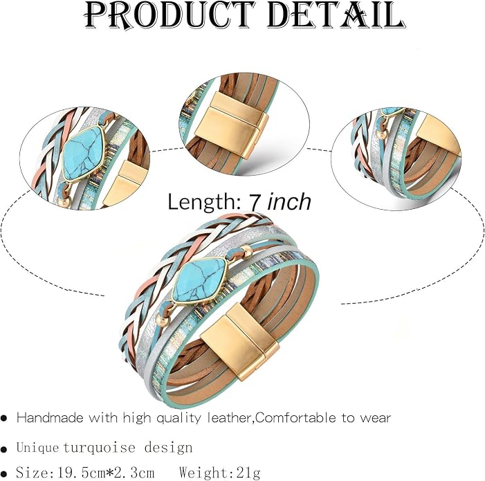 Turquoise Bracelet Leather Wrap Bracelets for Women Fashion Multi-Layer Jewelry for Her