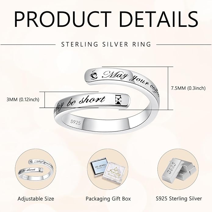 Silver Adjustable Ring Inspirational Jewelry S925 Sterling Wrap Open Ring for Women