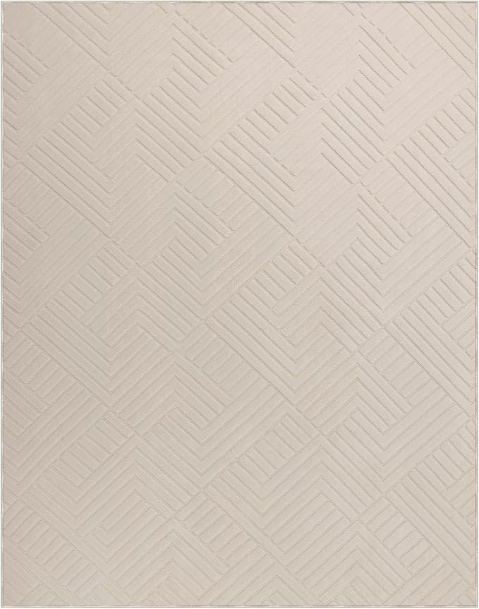 Bsmathom 8x10 Washable Area Rug, Boho Neutral Modern Soft Carpet Mat, Beige | Machine Washable, Low Pile Fluffy Plush, Non-slip, Geometric Textured, For Living Dining Kids Room Bedroom Indoor Dorm