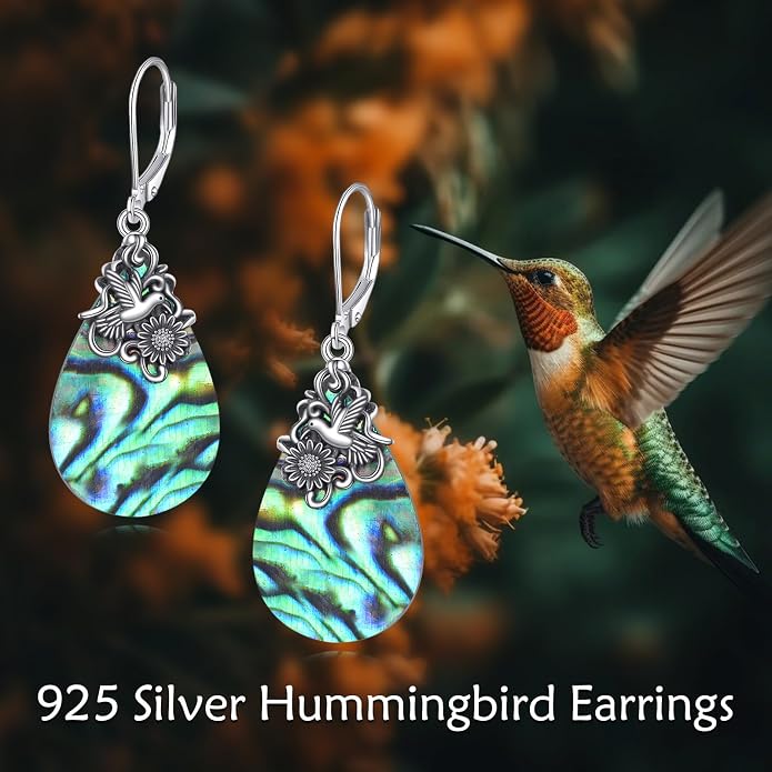 POPLYKE Dragonfly Butterfly Hummingbird Sunflower Earrings 925 Sterling Silver Abalone Shell Moonstone Leverback Earrings Jewelry
