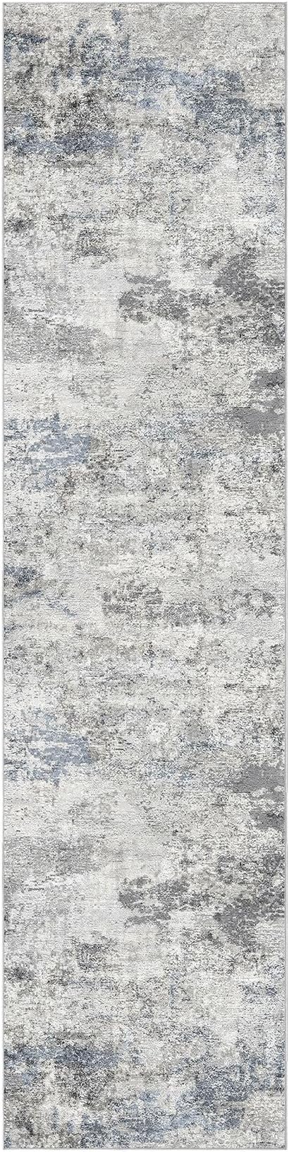 DMOYEST 3x12 Washable Runner Rug, Non Slip Low Pile Carpet Runner for Hallway and Entryway, Kid & Pet Friendly Abstract Modern Area Rug for Kitchen and Dining Room - Grey Blue