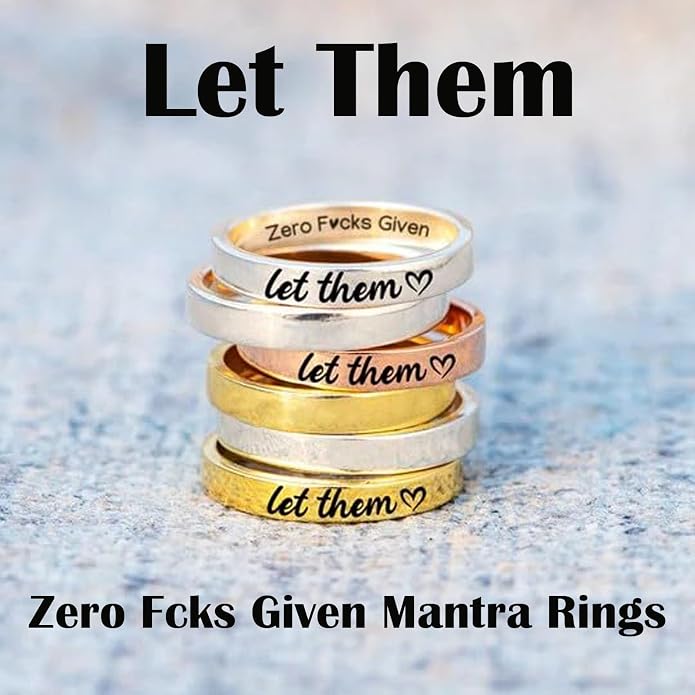 Let Them Zero Fcks Given Mantra Rings, Let Them Self Worth Inspirational Rings Stainless Steel Engraving Stackable Band Ring Personality Friendship Gifts Jewelry for Women Best Friends