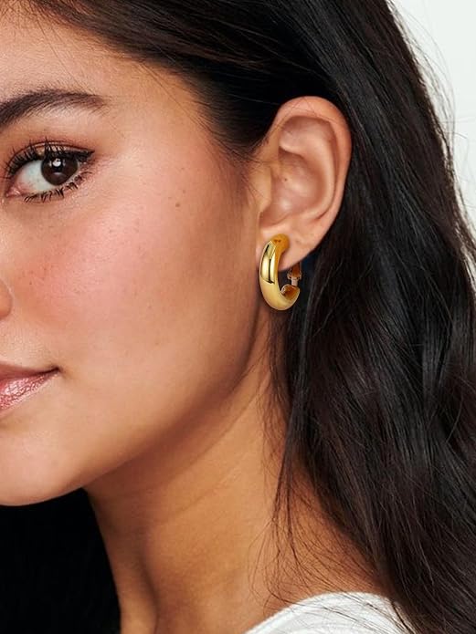 Stainless Steel Chunky Hoop Earrings For Women, Minimalist and Chic, Black/Gold Plated, Round Hoops Earrings Hypoallergenic, Size: 30mm/40mm/60mm/80mm, Come with Box