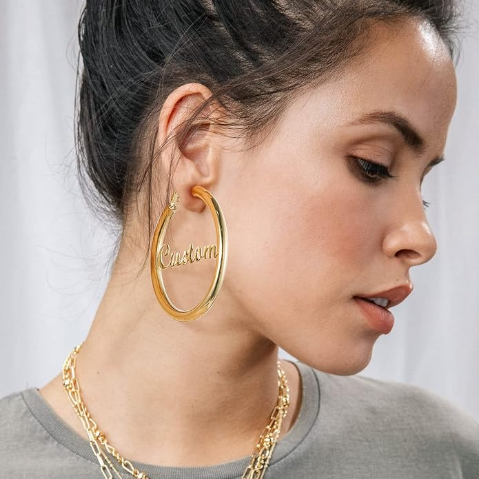 Stainless Steel Chunky Hoop Earrings For Women, Minimalist and Chic, Black/Gold Plated, Round Hoops Earrings Hypoallergenic, Size: 30mm/40mm/60mm/80mm, Come with Box