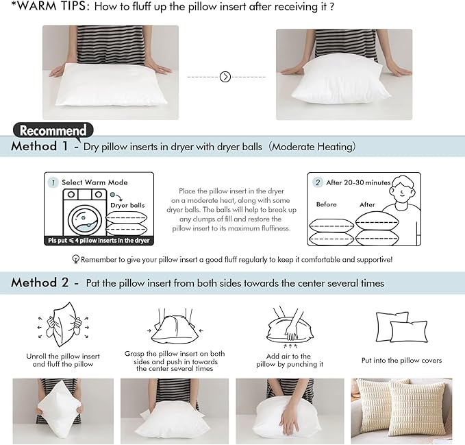 MIULEE 20 x 20 Pillow Inserts (Set of 2) -Throw Pillows for Couch Sofa with 100% Cotton Covers