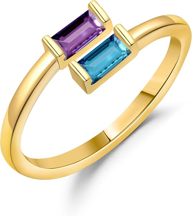 JSJOY Birthstone Rings for Women Dainty Emerald Blue Ring Birthday Gifts for Mom Her Gemstones CZ Ring for Teens Gold Rings That Don't Tarnish Adjustable Ring Jewelry Gifts