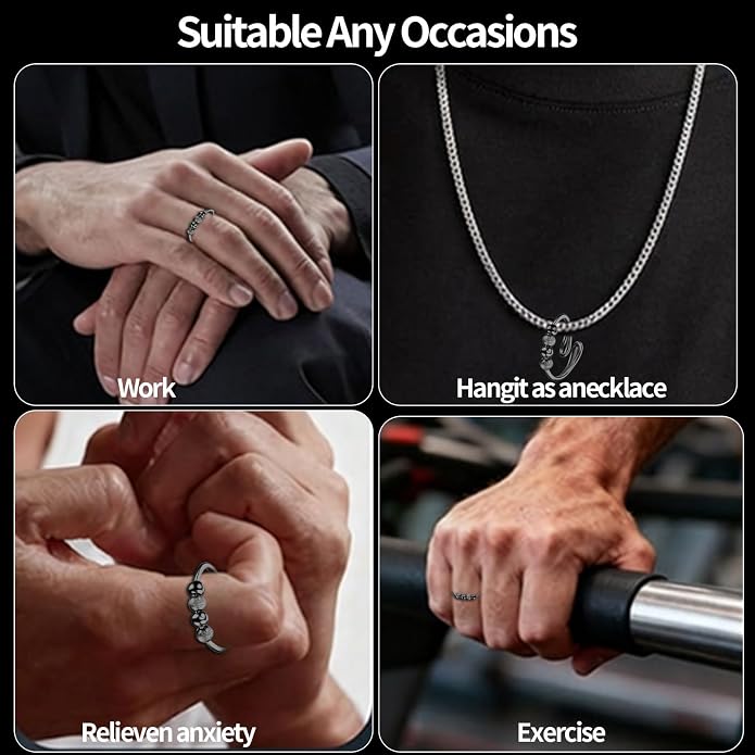 HEEYA Anxiety Rings for Women,Sterling Silver Rings to my Daughter,Adjustable Stress Spinner Ring with Beads,Anxiety Fidget Ring for Women,Thumb Jewelry for Birthday,Christmas with Gift Card