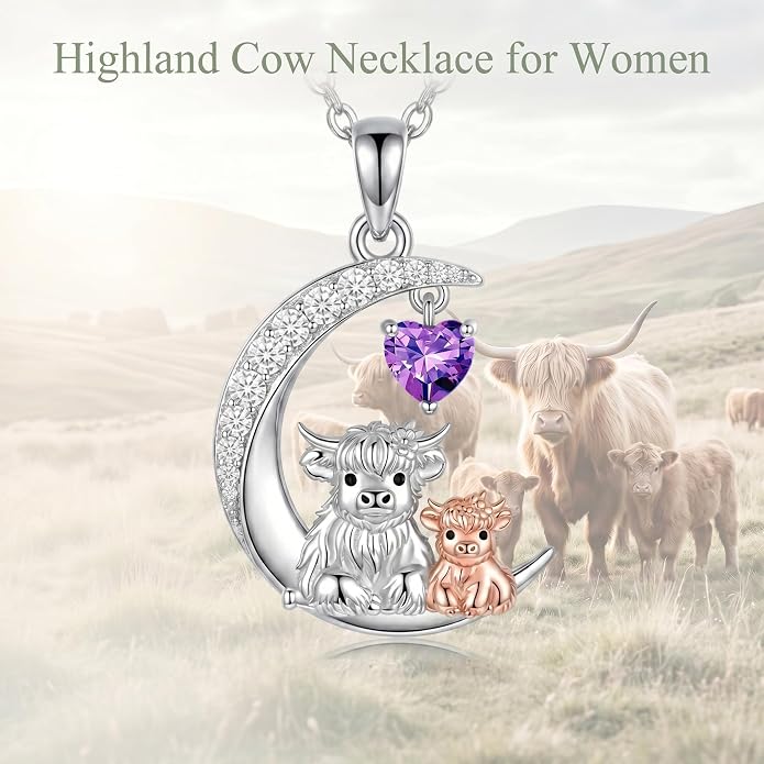 PELOVNY Teddy Bear Necklace for Women 925 Sterling Silver Bear/Highland Cow/Fox/Cat/Axolotl Birthstone Necklace Christmas Birthday Jewelry Gifts for Mom Daughter Wife Sister