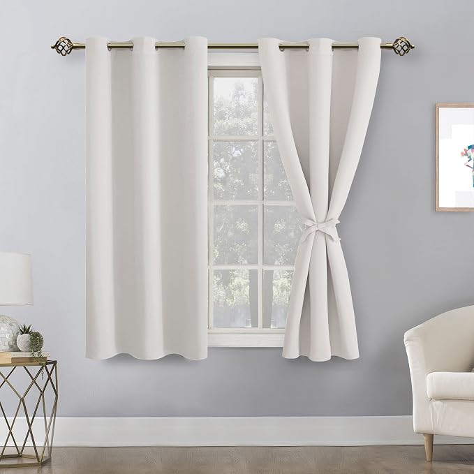 Hiasan Blackout Curtains for Bedroom - Thermal Insulated & Light Blocking Window Curtains for Living Room/Kids Room, 2 Drape Panels Sewn with Tiebacks, Ivory, 52 x 45 Inch