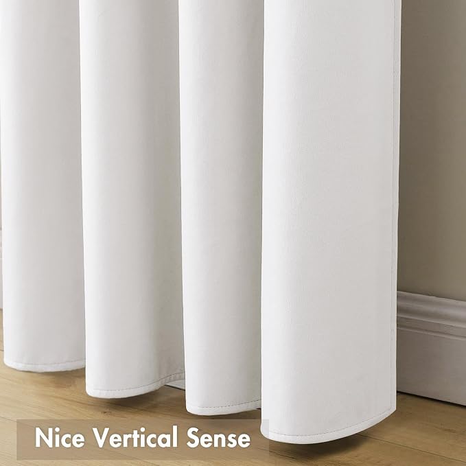 MIULEE White Blackout Velvet Curtains Drapes 96 Inch Long 52"x96" Bedroom | Luxurious Bedroom Living Room Decor, Room Darkening, Thermal Insulated, Rod Pocket Design, Super Soft Fabric