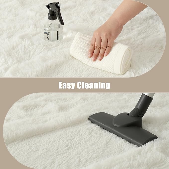 Macgace Fluffy Area Rugs for Bedroom Decor Aesthetic, 4x6 Cream White Shag Rug with Non-Slip Backing for Living Room, Soft Washable Fuzzy Carpet Modern Home Decor for Kids Nursery Girls Room