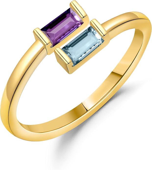 JSJOY Birthstone Rings for Women Dainty Emerald Blue Ring Birthday Gifts for Mom Her Gemstones CZ Ring for Teens Gold Rings That Don't Tarnish Adjustable Ring Jewelry Gifts