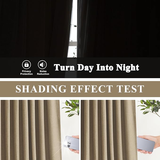 Vision Home Brown Pinch Pleated Full Blackout Curtains Linen Blended 60 inch Wide Thermal Insulated Window Panels for Bedroom Living Room Darkening Pinch Pleat Drapes with Hooks Back Tab 60" Wx63 Lx1