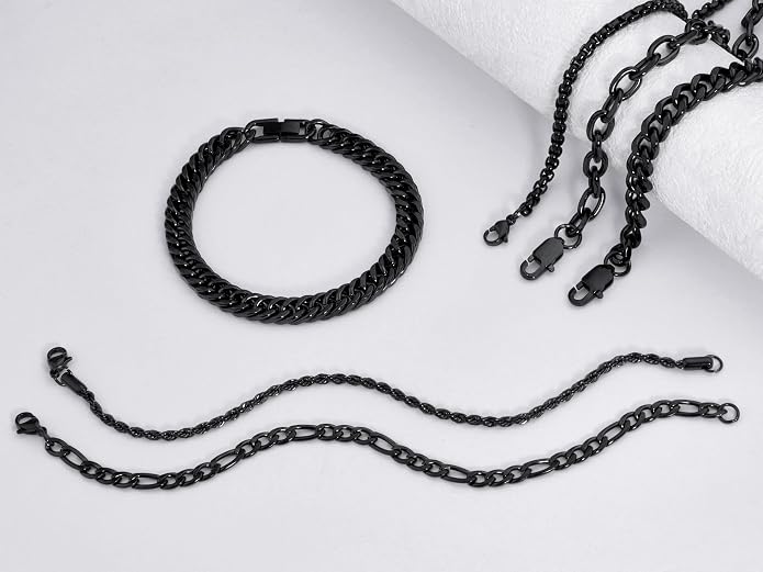 XIANNVXI 6pcs Bracelets for Men Gifts for Him Stainless Steel Bracelet Silver/Gold/Black Cuban Link Rope Paperclip Chain Bracelets Set 6.5/7/7.5/8.3/9 Inches Metal Bracelet Mens Fashion Accessories Jewelry Gifts Set