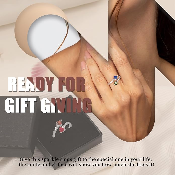 Btysun Mothers Day Gifts, Birthday Gifts for Women Non Tarnish Gold Rings Adjustable 1-12 Birthstone Rings Birthday Gift for Wife Mom Stocking Stuffers Promise Ring Anniversary Wedding Jewelry