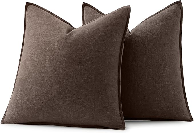 MIULEE Decorative Linen Euro Sham Pillow Covers 24x24 Reddish Brown | Boho Farmhouse Neutral Couch Throw Pillows for Bed, Pack of 2 Accent Modern Pillowcases, Sofa Livingroom Home Decor