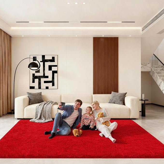 6x9 Area Rugs for Living Room, Large Fluffy Red Rugs for Bedroom, Fuzzy Shag Soft Non-Slip Carpet for Kids Girls and Boys Nursery Dorm Indoor Room Home Decor (6ft X 9ft, Red)