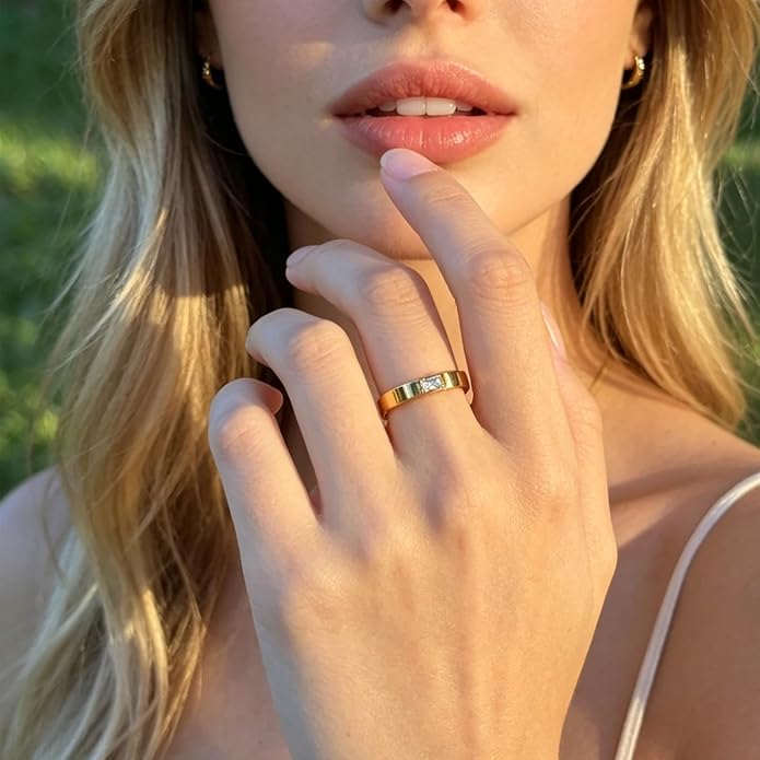 Birthstone Rings for Women 14K Gold Plated Stackable Band Non Tarnish Gold Rings Hypoallergenic Anniversary Mother's Day Christmas Gift for Her
