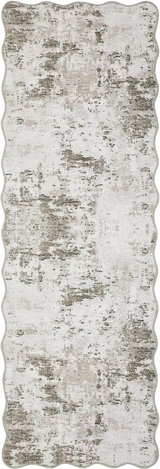 ROYHOME 2x6 Modern Abstract Scalloped Runner Rug Non Slip Soft Stain Resistant Low Pile Machine Washable Non Shed Rug for Hallway Kitchen Bathroom, Taupe