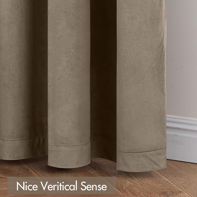 MIULEE Taupe Blackout Velvet Curtains Drapes 108 Inch Long 52"x108" Bedroom | Luxurious Bedroom Living Room Decor, Room Darkening, Thermal Insulated, Rod Pocket Design, Super Soft Fabric, Extra Long