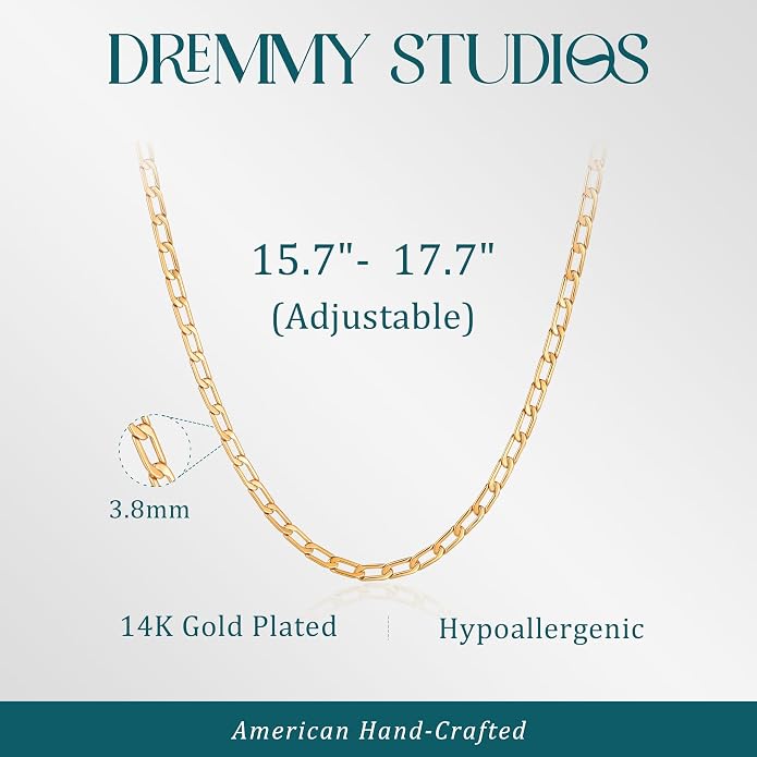 Dremmy Studios Dainty Gold Choker Necklace for Women 14K Gold Plated Coin Disc Figaro Layered Beaded Flat Mariner Sideways Cross Wishbone Link Clavicle Necklaces