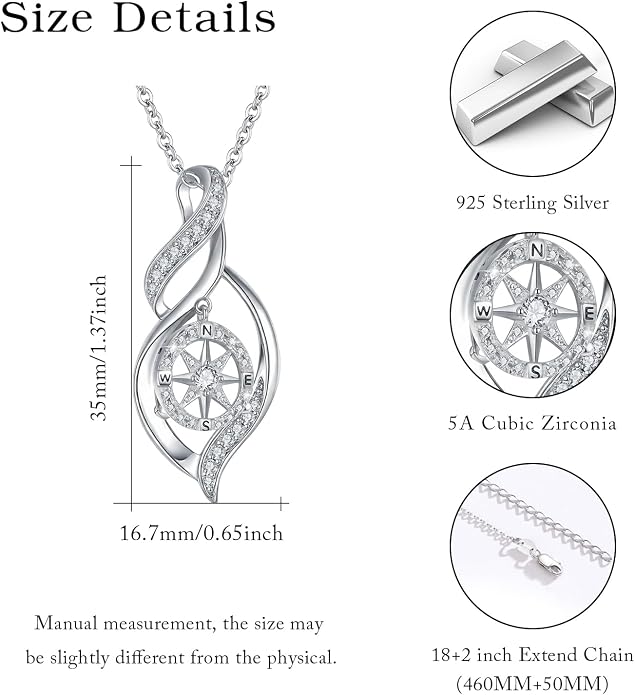 Compass Necklace for Women Graduation Gifts 925 Sterling Silver Celtic Knot Compass Pendant Graduation Jewelry Inspirational Travel Gifts for Women