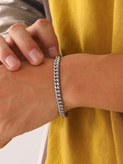 U7 Cuban Link Bracelets for Men Stainless Steel Wrist Bracelet Silver Black Gold Cuban Hand Chain Bracelet for Mens Women, 5/7/9/12mm Width, 7.5/8.3/9 Inch Length Classic Jewelry with Box Packed