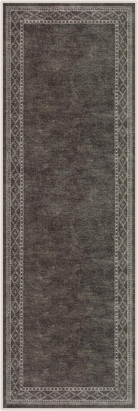 Lahome Modern Bordered Kitchen Runner Rugs Non Skid Washable, 2x6 Rug Runners for Hallways Non Slip Ultra-Thin Carpet for Entryway Laundry Room Bedroom (2x6ft,Brown)